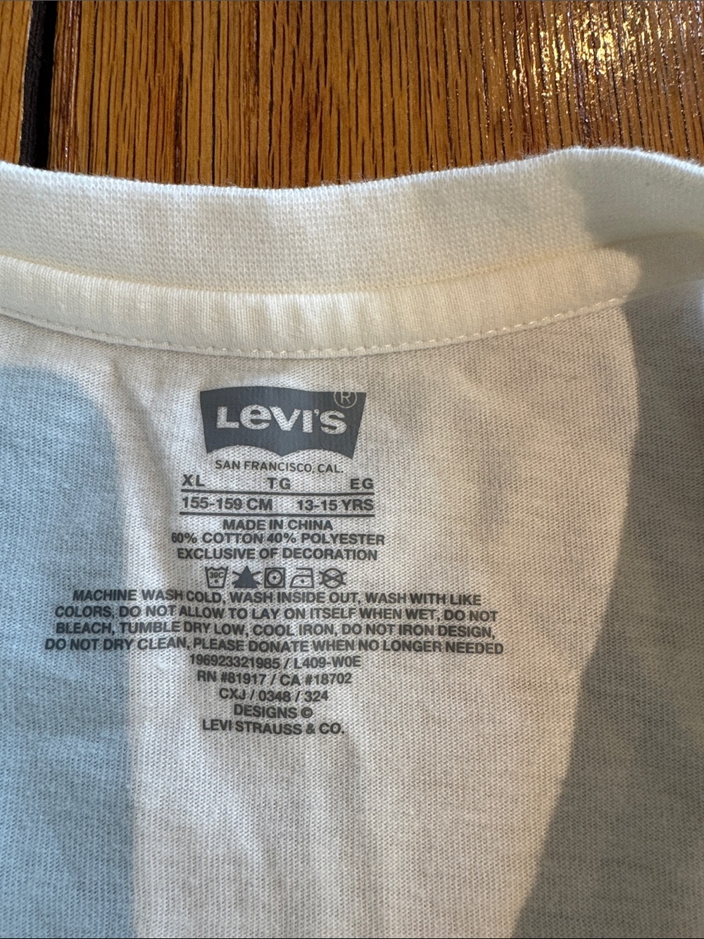 Levi's White Tee with Red & Blue Patchwork Peace Graphic - Picture 3 of 6